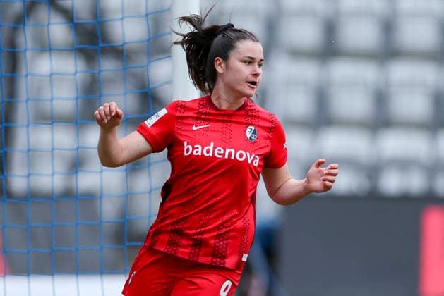 Svenja Foelmli SC Freiburg celebrates her goal for 0 1, Google Pixel Frauen Bundesliga, FC Carl Zeiss Jena v SC Freiburg, ad hoc Arena, May 03, 2026 in Jena, Germany Photo by Marco Steinbrenner DeFodi Images Svenja Foelmli SC Freiburg celebrates after scoring her teams first goal, Google Pixel Womens Bundesliga, FC Carl Zeiss Jena v SC Freiburg, ad hoc Arena, May 3, 2026 in Jena, Germany Photo by Marco Steinbrenner DeFodi Images DFB DFL REGULATIONS PROHIBIT ANY USE OF PHOTOGRAPHS AS IMAGE SEQUENCES AND OR QUASI VIDEO