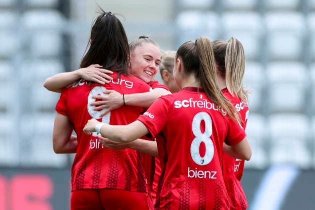 Svenja Foelmli SC Freiburg celebrates her goal with teammates, Google Pixel Frauen Bundesliga, FC Carl Zeiss Jena v SC Freiburg, ad hoc Arena, May 3, 2026 in Jena, Germany Photo by Marco Steinbrenner DeFodi Images Svenja Foelmli SC Freiburg celebrates her goal with teammates, Google Pixel Womens Bundesliga, FC Carl Zeiss Jena v SC Freiburg, ad hoc Arena, May 3, 2026 in Jena, Germany Photo by Marco Steinbrenner DeFodi Images DFB DFL REGULATIONS PROHIBIT ANY USE OF PHOTOGRAPHS AS IMAGE SEQUENCES AND OR QUASI VIDEO