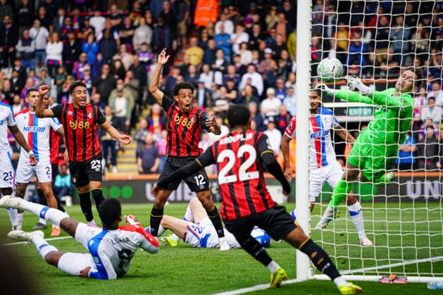 3rd May 2026, Bournemouth, Dorset, England; Premier League Football, AFC Bournemouth versus Crystal Palace; Jefferson Lerma of Crystal Palace scores own goal in the 10th minute to make it 1-0 for AFC Bournemouth KamilxKrella