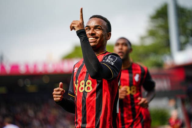 3rd May 2026, Bournemouth, Dorset, England; Premier League Football, AFC Bournemouth versus Crystal Palace; Eli Junior Kroupi of Bournemouth celebrates scoring his sides second goal to make it 2-0 in the 32nd minute KamilxKrella