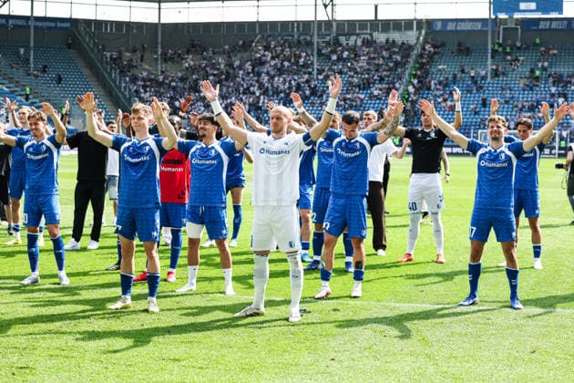 v l Noah Pesch 1 FC Magdeburg,10 , Philipp Hercher 1 FC Magdeburg,27 , Goalkeeper Dominik Reimann 1 FC Magdeburg,1 , Laurin Ulrich 1 FC Magdeburg,8 , Falko Michel 1 FC Magdeburg,21 , Alexander Nollenberger 1 FC Magdeburg,17 , Mateusz Zukowski 1 FC Magdeburg,22 , Dariusz Stalmach 1 FC Magdeburg,6 in front of the fan block 2 Soccer Bundesliga season 2025 2026 point match 1 FC Magdeburg vs Hertha BSC Berlin at the Avnet Arena in Magdeburg Action,soccer,man,men,Germany,03 05 2026