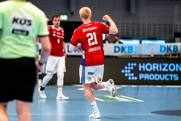 03 05 2026, xdobgx, Handball Daikin HBL, Handball Sport Verein Hamburg HSV TVB Stuttgart v l Frederik Bo Andersen Handball Sport Verein Hamburg, 21 Jubel, Torjubel, jubelt ueber das Tor, celebrate the goal, celebration Hamburg