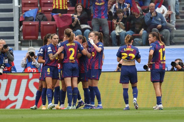 BARCELONA, SPAIN, MAY 3: Alexia Putellas (11 FC Barcelona, Barca celebrates with her teammates after scoring a goal during the UEFA Womens Champions League match between FC Barcelona and Bayern Munich at Spotify Camp Nou on May 3rd, 2026 in Barcelona, Spain (Photo by Alexander Canillas Sports Press Photo)  Copyright: xAlexanderxCanillas SPPx Sportspressphoto_SPR140888