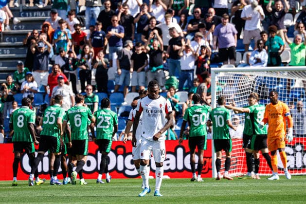 Delusion of Rafael Leao (Milan) during the italian soccer Serie A match US Sassuolo vs Ac Milan at Mapei Stadium in Reggio Emilia, Italy on May 03, 2026 during US Sassuolo vs AC Milan, Italian soccer Serie A match in Reggio Emilia, Italy, May 03 2026  Copyright: xLucaxDiliberto IPAxSportx xipa-agency.netx xx IPA_74406967 IPA_Agency_IPA74406967
