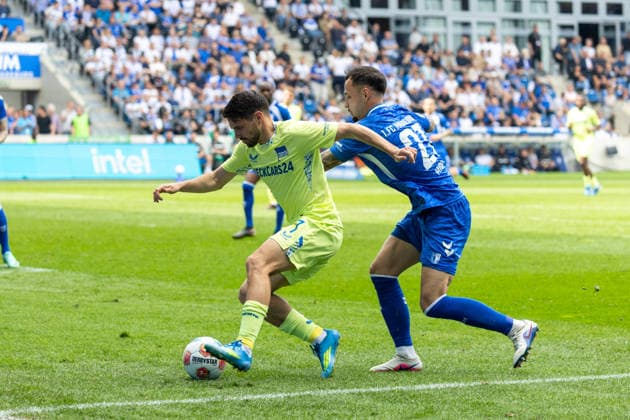 Germany 2 Bundesliga, 32 Matchday, 03 05 2026, Season 2025 2026,1 FC Magdeburg vs Hertha BSC, Avnet Arena Brekalo Josip Hertha BSC, 7 in duel against Michel Falko 1 FC Magdeburg, 21 Copyright: xMichellexLukax