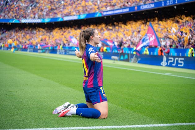 Spain-Football-Women Champions League FC Barcelona, Barca v FC Bayern Munich in Barcelona, Spain. Barcelona, Spain, 3, May, 2026. FC Barcelona women player (11) Alexia Putellas celebrates her score during Women Champions League match between FC Barcelona and FC Bayern Munich in Spotify Camp Nou Stadium, Barcelona, Spain, on May 3, 2026. Barcelona Spotify Camp Nou Stadium Barcelona Spain