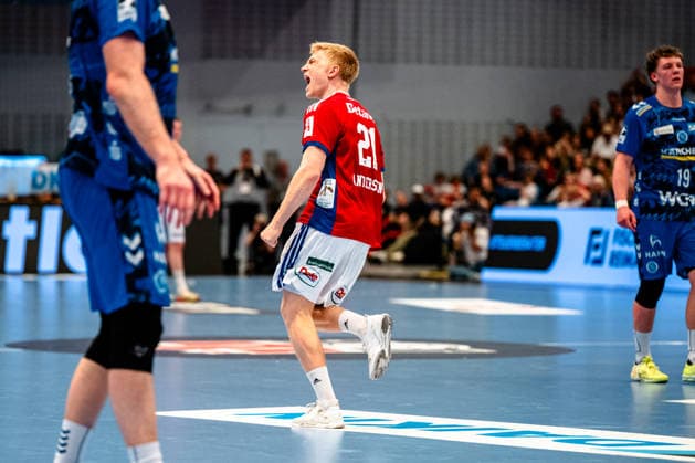 03 05 2026, xdobgx, Handball Daikin HBL, Handball Sport Verein Hamburg HSV TVB Stuttgart v l Frederik Bo Andersen Handball Sport Verein Hamburg, 21 Jubel, Torjubel, jubelt ueber das Tor, celebrate the goal, celebration Hamburg