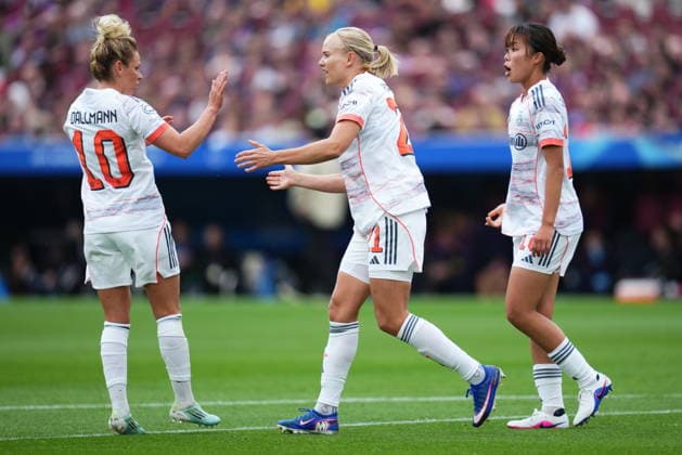 ESP: FC Barcelona, Barca - Bayern Munich. UEFA Women™s Champions League. Semi-Finals. Second Leg. Pernille Harderof FC Bayern Munchen Frauen Munich celebrates after scoring the 1-1 During the UEFA Women™s Champions League match, Semi-Finals, second leg, between FC Barcelona and Bayern Munich played at Spotify Camp Nou Stadium on May 3, 2026 in Barcelona, Spain. kpng Copyright: xBaguxBlancox xPRESSINPHOTOx PS_260503_BAR_BAY_W_014