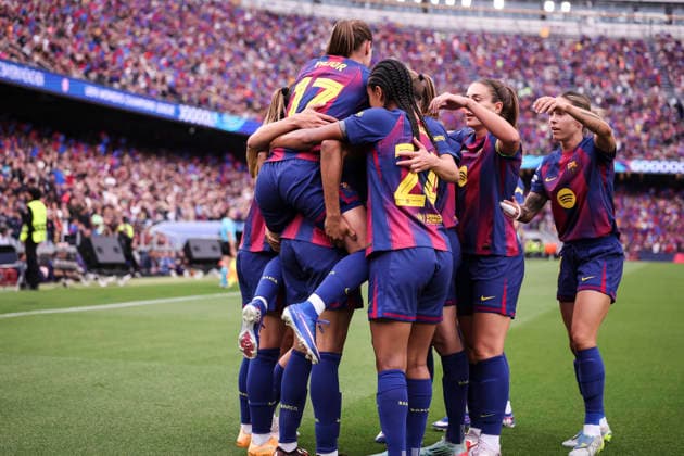 May 3, 2026, Barcelona, Barcelona, SPAIN: Salma Celeste Paralluelo Ayingono of FC Barcelona, Barca celebrates a goal with teammates during the UEFA WomenÃ¢â‚¬â ¢s Champions League 2025 26 Semi Final second leg, football match played between FC Barcelona and FC Bayern Munchen at Spotify Camp Nou stadium on May 03, 2026 in Barcelona, Spain. Barcelona SPAIN - ZUMAa181 20260503_zaa_a181_035 Copyright: xJavierxBorregox