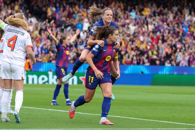 BARCELONA, SPAIN, MAY 3: Alexia Putellas (11 FC Barcelona, Barca celebrates with Irene Paredes (2 FC Barcelona) after scoring during the UEFA Womens Champions League match between FC Barcelona and Bayern Munich at Spotify Camp Nou on May 3rd, 2026 in Barcelona, Spain (Photo by Alexander Canillas Sports Press Photo)  Copyright: xAlexanderxCanillas SPPx Sportspressphoto_SPR140933