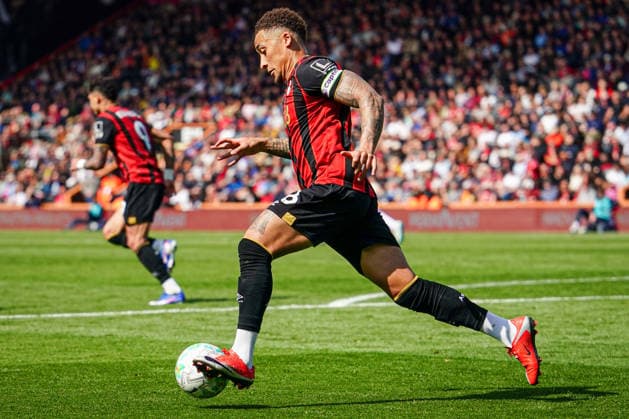 3rd May 2026, Bournemouth, Dorset, England; Premier League Football, AFC Bournemouth versus Crystal Palace; Marcus Tavernier of Bournemouth sprints forward with the ball KamilxKrella