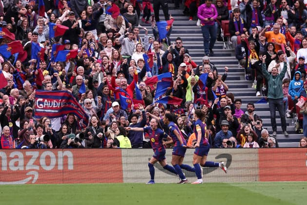 May 3, 2026, Barcelona, Barcelona, SPAIN: Ewa Barbara Pajor of FC Barcelona, Barca celebrates a goal with teammates during the UEFA WomenÃ¢â‚¬â ¢s Champions League 2025 26 Semi Final second leg, football match played between FC Barcelona and FC Bayern Munchen at Spotify Camp Nou stadium on May 03, 2026 in Barcelona, Spain. Barcelona SPAIN - ZUMAa181 20260503_zaa_a181_174 Copyright: xJavierxBorregox