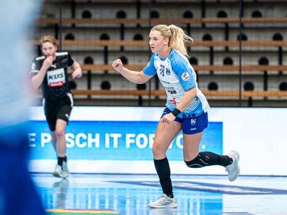 Paulina Uscinowicz Sport Union Neckarsulm, 78 clenches her cheering fist, Frisch Auf Goeppingen vs Sport Union Neckarsulm, Handball, 1 Bundesliga, Season 2025 2026, 03 05 2026 Frisch Auf Goeppingen vs Sport Union Neckarsulm, Handball, 1 Bundesliga, Season 2025 2026, 03 05 2026 Goeppingen Copyright: xMichaelxSchmidt Eibner-Pressefotx EP_MST