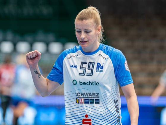 Antje Doell Sport Union Neckarsulm, 59 clenches her cheering fist, Frisch Auf Goeppingen vs Sport Union Neckarsulm, Handball, 1 Bundesliga, Season 2025 2026, 03 05 2026 Frisch Auf Goeppingen vs Sport Union Neckarsulm, Handball, 1 Bundesliga, Season 2025 2026, 03 05 2026 Goeppingen Copyright: xMichaelxSchmidt Eibner-Pressefotx EP_MST