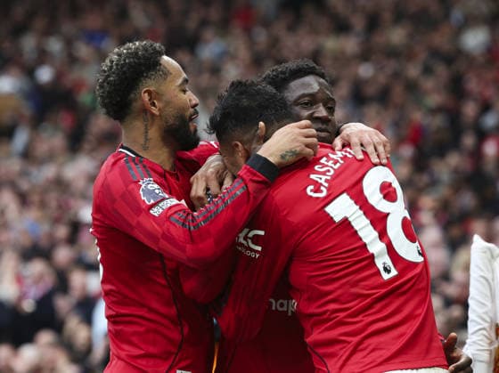 Manchester Utd v Liverpool, FA Premier League 03.05.26 Manchester Utd v Liverpool, FA Premier League Bradley Ormesher The Times Kobbie Mainoo of Manchester United, ManU scores and celebrates scoring his teams 3rd goal  Copyright: xBradleyxOrmesherx NINTCHDBPICT001078049690