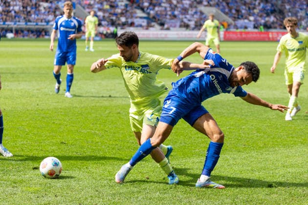 Germany 2 Bundesliga, 32 Matchday, 03 05 2026, Season 2025 2026,1 FC Magdeburg vs Hertha BSC, Avnet Arena Brekalo Josip Hertha BSC, 7 in duel against Bockhorn Herbert 1 FC Magdeburg, 7 Copyright: xMichellexLukax