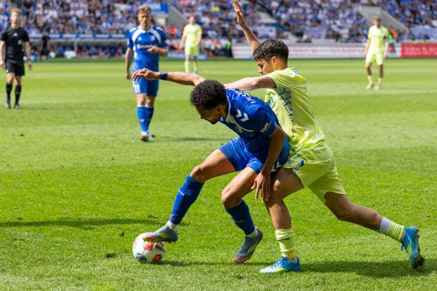 Germany 2 Bundesliga, 32 Matchday, 03 05 2026, Season 2025 2026,1 FC Magdeburg vs Hertha BSC, Avnet Arena Brekalo Josip Hertha BSC, 7 in duel against Bockhorn Herbert 1 FC Magdeburg, 7 Copyright: xMichellexLukax