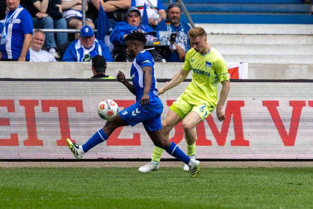 Germany 2 Bundesliga, 32 Matchday, 03 05 2026, Season 2025 2026,1 FC Magdeburg vs Hertha BSC, Avnet Arena Bockhorn Herbert 1 FC Magdeburg, 7 in duel against Eitschberger Julian Hertha BSC, 2 Copyright: xMichellexLukax