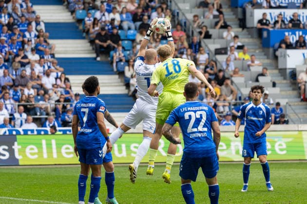 Germany 2 Bundesliga, 32 Matchday, 03 05 2026, Season 2025 2026,1 FC Magdeburg vs Hertha BSC, Avnet Arena Reimann Dominik 1 FC Magdeburg, 1 , Schuler Luca Hertha BSC, 18 Copyright: xMichellexLukax