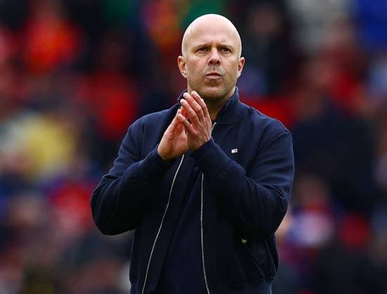 Liverpool manager Arne Slot thanks the fans at the end of the match Manchester United, ManU v Liverpool, Premier League, Football, Old Trafford, Manchester , UK - 03 May 2026Manchester Old Trafford United Kingdom EDITORIAL USE ONLY No use with unauthorised audio, video, data, fixture lists, club league logos or live services. Online in-match use limited to 120 images, no video emulation. No use in betting, games or single club league player publications.  Copyright: xMattxWest Shutterstockx 16854589av
