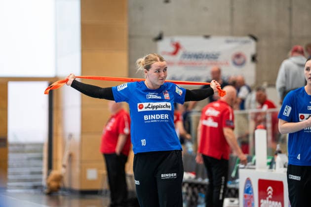 HSG Blomberg Lippe GER vs Thueringer HC GER , Handball, 1 Handball Bundesliga Women, Semifinal, Match 2, 3 5 2026, Season 2025 2026, Bad Langensalza Maxi Muehlner HSG Blomberg Lippe, 10 at warm up Bad Langensalza Salza Halle Germany
