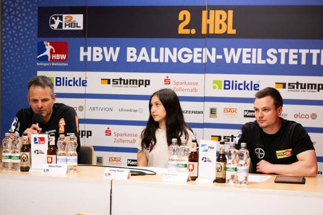 Matthias Flohr, HBW Balingen Weilstetten, Coach , Julian Niklas, TSV Bayer Dormagen,Coach, Coach left,, Press conference HBW Balingen Weilstetten vs TSV Bayer Dormagen, Handball, 2 Bundesliga, Matchday 30, Season 2025 2026, 03 05 2026, Eibner Pressefoto Andreas Ulmer HBW Balingen Weilstetten vs TSV Bayer Dormagen, Handball, 2 Bundesliga, Matchday 30, Season 2025 2026, 03 05 2026, Balingen Copyright: xEibner-Pressefoto AndreasxUlmerx EP_AUR
