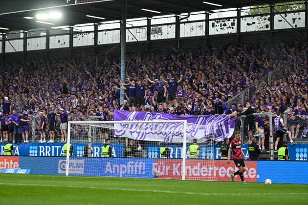 3 Liga 25 26 SV Wehen Wiesbaden VfL Osnabrück on 03 05 2026 at the BRITA Arena in Wiesbaden Fans of VfL Osnabrück celebrate the promotion to the 2 Bundesliga and the championship MT