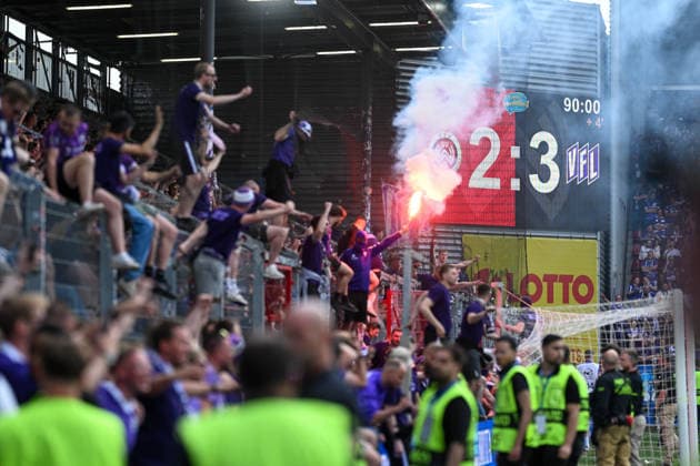 3 Liga 25 26 SV Wehen Wiesbaden VfL Osnabrück on 03 05 2026 at the BRITA Arena in Wiesbaden Fans of VfL Osnabrück celebrate the promotion to the 2 Bundesliga and the championship MT