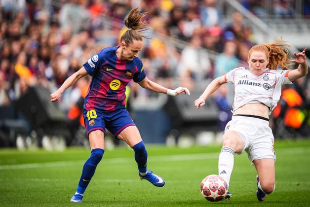 May 3, 2026, Barcelona, Spain, Spain: Caroline GRAHAM HANSEN of Barcelona and Stine BALLISAGER of Bayern Munich during the UEFA Women s Champions League match between FC Barcelona, Barca and FC Bayern Munich at Spotify Camp Nou Stadium on May 03, 2026 in Barcelona, Spain. FC Barcelona V FC Bayern Munich - UEFA Women s Champions League  - ZUMAm308 20260503_zsp_m308_016 Copyright: xMatthieuxMirvillex