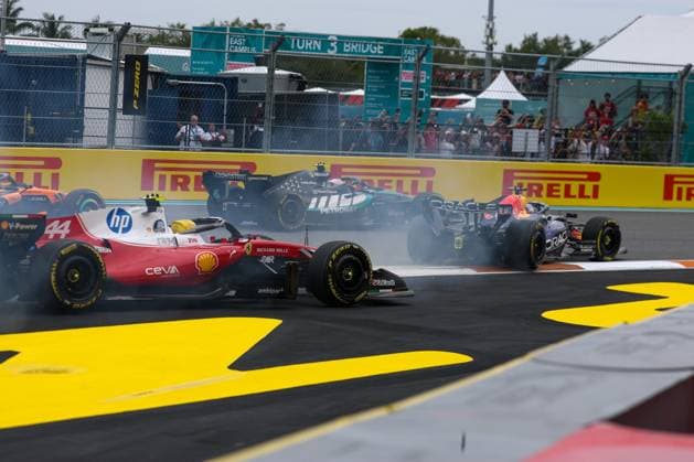 Start, Kimi Antonelli Mercedes AMG Petronas 12 , Max Verstappen Oracle Red Bull Racing 3 , Charles Leclerc Scuderia Ferrari HP 16 , Grand Prix of Miami, Motorsport, Men, Formula 1, Race, 03 05 2026 Miami Florida USA Copyright: xkolbert-press ChristianxKolbertx