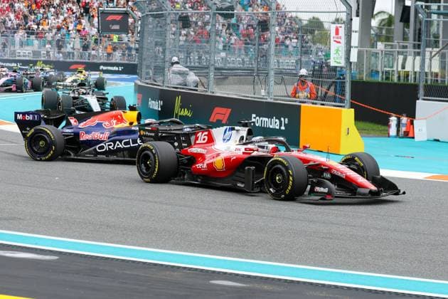 Start, Kimi Antonelli Mercedes AMG Petronas 12 , Max Verstappen Oracle Red Bull Racing 3 , Charles Leclerc Scuderia Ferrari HP 16 , Grand Prix of Miami, Motorsport, Men, Formula 1, Race, 03 05 2026 Miami Florida USA Copyright: xkolbert-press ChristianxKolbertx