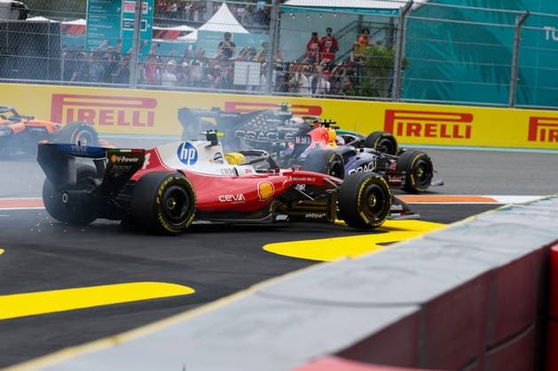 Start, Kimi Antonelli Mercedes AMG Petronas 12 , Max Verstappen Oracle Red Bull Racing 3 , Charles Leclerc Scuderia Ferrari HP 16 , Grand Prix of Miami, Motorsport, Men, Formula 1, Race, 03 05 2026 Miami Florida USA Copyright: xkolbert-press ChristianxKolbertx