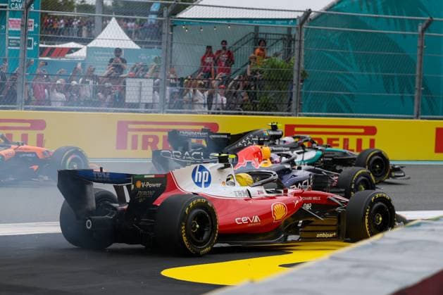 Start, Kimi Antonelli Mercedes AMG Petronas 12 , Max Verstappen Oracle Red Bull Racing 3 , Charles Leclerc Scuderia Ferrari HP 16 , Grand Prix of Miami, Motorsport, Men, Formula 1, Race, 03 05 2026 Miami Florida USA Copyright: xkolbert-press ChristianxKolbertx