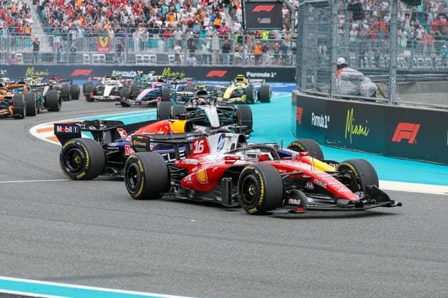 Start, Kimi Antonelli Mercedes AMG Petronas 12 , Max Verstappen Oracle Red Bull Racing 3 , Charles Leclerc Scuderia Ferrari HP 16 , Grand Prix of Miami, Motorsport, Men, Formula 1, Race, 03 05 2026 Miami Florida USA Copyright: xkolbert-press ChristianxKolbertx