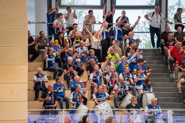 HSG Blomberg Lippe GER vs Thueringer HC GER , Handball, 1 Handball Bundesliga Women, Semifinal, Match 2, 3 5 2026, Season 2025 2026, Bad Langensalza The fans of HSG Blomberg Lippe GER cheer after a goal Bad Langensalza Salza Halle Germany