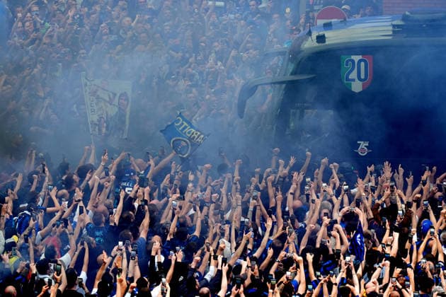 The Inter™s bus arriving at the stadium before the Serie A soccer match between Inter and Parma at the San Siro Stadium in Milan , north Italy - Sunday , May 03 , 2026. - Soccer .  Copyright: xSpada LaPressex