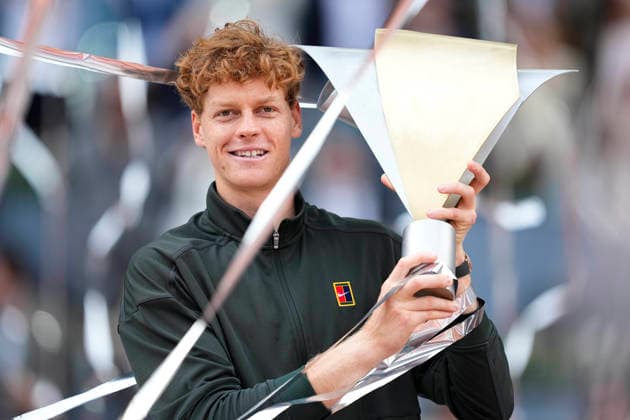 May 3, 2026, Madrid, Madrid, Spain: Jannik Sinner of Italy celebrates the victory with the trophy after winning against Alexander Zverev of Germany during the Men s Singles Final of Mutua Madrid Open 2026 at La Caja Magica on May 03, 2026 in Madrid, Spain. Mutua Madrid Open 2026 - Day 14  - ZUMAa181 20260503_zaa_a181_257 Copyright: xOscarxJ.xBarrosox