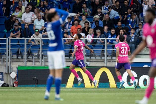 FOOTBALL : Racing de Strasbourg vs Toulouse FC - ligue 1 - Strasbourg - 03 05 2026 Joie des joueurs de l equipe de Toulouse FC apres le but deEmersonn Correia da Silva 20 (Toulouse FC)  Copyright: xelyxandroxcegarrax