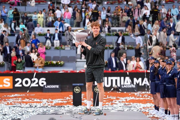 May 3, 2026, Madrid, Madrid, Spain: Jannik Sinner of Italy celebrates the victory with the trophy after winning against Alexander Zverev of Germany during the Men s Singles Final of Mutua Madrid Open 2026 at La Caja Magica on May 03, 2026 in Madrid, Spain. Mutua Madrid Open 2026 - Day 14  - ZUMAa181 20260503_zaa_a181_265 Copyright: xOscarxJ.xBarrosox