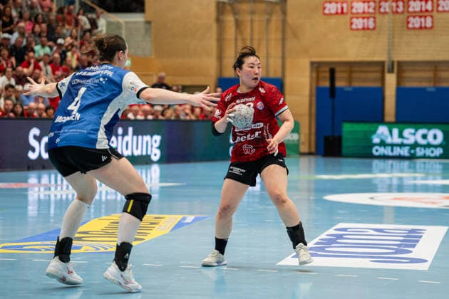 HSG Blomberg Lippe GER vs Thueringer HC GER , Handball, 1 Handball Bundesliga Women, Semifinal, Match 2, 3 5 2026, Season 2025 2026, Bad Langensalza Natsuki Aizawa Thueringer HC, 23 at the match setup Bad Langensalza Salza Halle Germany