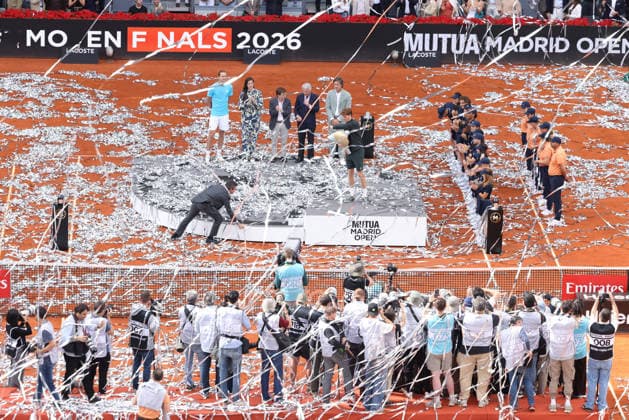 May 3, 2026, Madrid, Madrid, Spain: Jannik Sinner of Italy celebrates the victory with the trophy after winning against Alexander Zverev of Germany during the Men s Singles Final of Mutua Madrid Open 2026 at La Caja Magica on May 03, 2026 in Madrid, Spain. Mutua Madrid Open 2026 - Day 14  - ZUMAa181 20260503_zaa_a181_351 Copyright: xDennisxAgyemanx