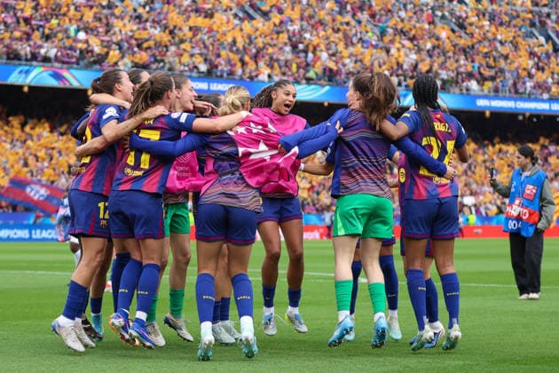 BARCELONA, SPAIN, MAY 3: FC Barcelona, Barca players celebrate after qualifying to the final during the UEFA Womens Champions League match between FC Barcelona and Bayern Munich at Spotify Camp Nou on May 3rd, 2026 in Barcelona, Spain (Photo by Alexander Canillas Sports Press Photo)  Copyright: xAlexanderxCanillas SPPx Sportspressphoto_SPR141159