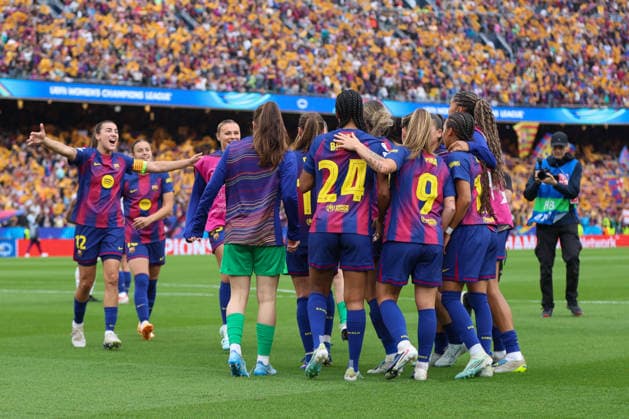 BARCELONA, SPAIN, MAY 3: FC Barcelona, Barca players celebrate after qualifying to the final during the UEFA Womens Champions League match between FC Barcelona and Bayern Munich at Spotify Camp Nou on May 3rd, 2026 in Barcelona, Spain (Photo by Alexander Canillas Sports Press Photo)  Copyright: xAlexanderxCanillas SPPx Sportspressphoto_SPR141163