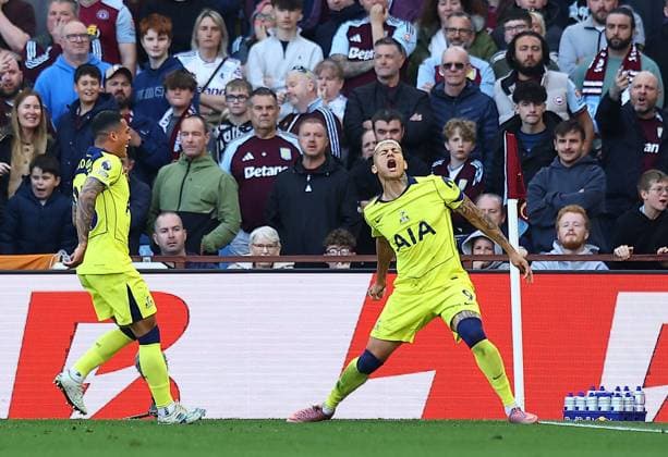 Richarlison of Tottenham Hotspur celebrates scoring their sides second goal Aston Villa v Tottenham Hotspur, Premier League, Football, Villa Park, Birmingham , UK - 03 May 2026Birmingham Villa Park United Kingdom EDITORIAL USE ONLY No use with unauthorised audio, video, data, fixture lists, club league logos or live services. Online in-match use limited to 120 images, no video emulation. No use in betting, games or single club league player publications. Copyright: xMichaelxZemanek Shutterstockx 16854596w