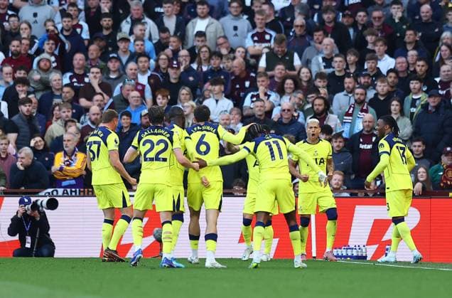 Richarlison of Tottenham Hotspur celebrates scoring their sides second goal with team-mates Aston Villa v Tottenham Hotspur, Premier League, Football, Villa Park, Birmingham , UK - 03 May 2026Birmingham Villa Park United Kingdom EDITORIAL USE ONLY No use with unauthorised audio, video, data, fixture lists, club league logos or live services. Online in-match use limited to 120 images, no video emulation. No use in betting, games or single club league player publications. Copyright: xMichaelxZemanek Shutterstockx 16854596aa