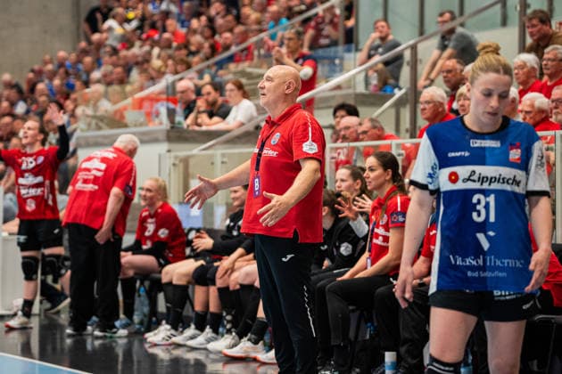 HSG Blomberg Lippe GER vs Thueringer HC GER , Handball, 1 Handball Bundesliga Women, Semifinal, Match 2, 3 5 2026, Season 2025 2026, Bad Langensalza Herbert Mueller Thueringer HC, Coach complains Bad Langensalza Salza Halle Germany