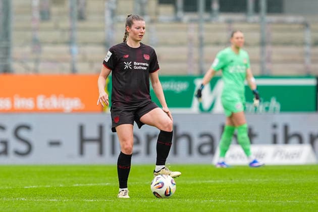 03 05 2026, xydrx, Women, Football, 1 Womens Bundesliga, SGS Essen Bayer 04 Leverkusen, Season 2025 2026, Stadion an der Hafenstraße Claudia Wenger Bayer 04 Leverkusen, 5 DFB regulations prohibit any use of photographs as image sequences and or quasi video Copyright: HMBxMedia YannisxDreimann