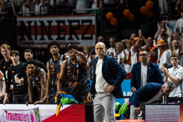 GER, easy Credit Basketball Bundesliga, ALBA Berlin Niners Chemnitz 03 05 2026, Uber Arena, Berlin, GER, easy Credit Basketball Bundesliga, ALBA Berlin Niners Chemnitz Rodrigo Pastore Head Coach , Niners Chemnitz Photo Alexander Trienitz Berlin Uber Arena Berlin Germany