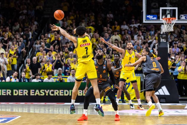 GER, easy Credit Basketball Bundesliga, ALBA Berlin Niners Chemnitz 03 05 2026, Uber Arena, Berlin, GER, easy Credit Basketball Bundesliga, ALBA Berlin Niners Chemnitz Jack Kayil ALBA Berlin 7 Photo Alexander Trienitz Berlin Uber Arena Berlin Germany