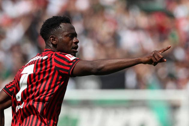Hannover 96 vs Münster, 2 BL Hannover, 03 05 2026, Football Men, 2 BL, Season 2025 2026, Hannover 96 vs Preußen Münster, Mustapha Bundu Hannover96 cheers after his goal to 1 2 DFL DFB REGULATIONS PROHIBIT ANY USE OF PHOTOGRAPHS as IMAGE SEQUENCES and or QUASI VIDEO Heinz von Heiden Arena Niedersachsen Germany